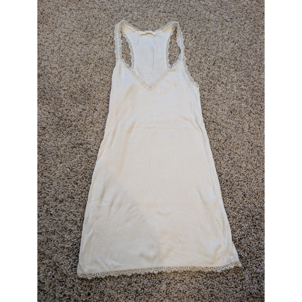 XXI Essentials Cream Ribbed Lace Trim Racerback Tank Top Small y2k